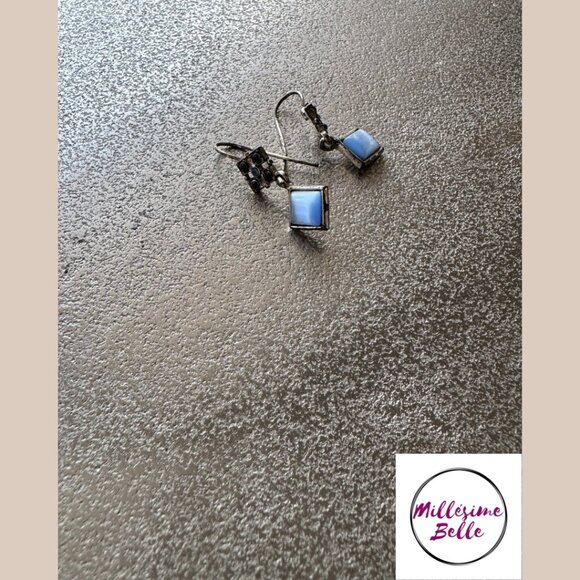 Blue and Silver Jeweled Pendant Necklace w/ Earrings - Picture 6 of 8